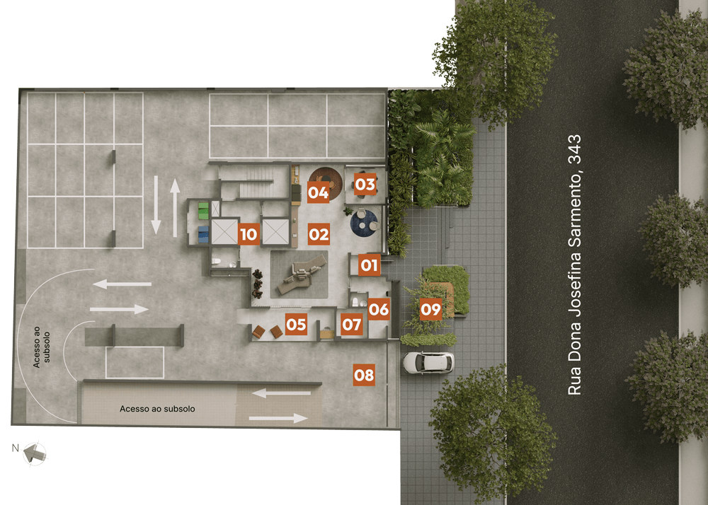 Implantação Lobby e Co-living do Hox