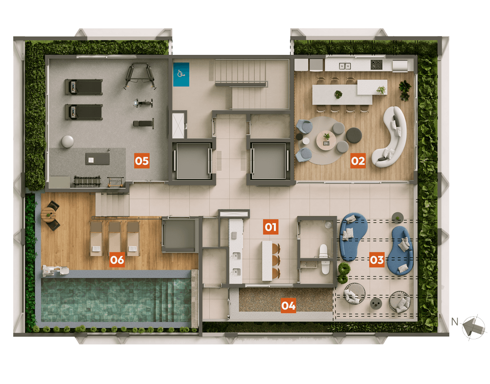Implantação Rooftop com lazer completo do Hox